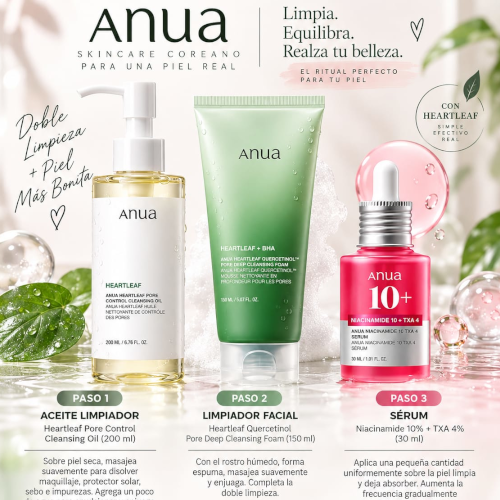 RUTINA ANUA DE 3 PASOS – DOBLE LIMPIEZA + SÉRUM